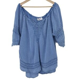 Karim Plus Sz Blue 100% Organic Cotton Embroidered Boho Western Sustainable XXL